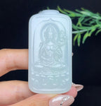 和田玉羊脂白玉带翠持莲观音（48.5g）
