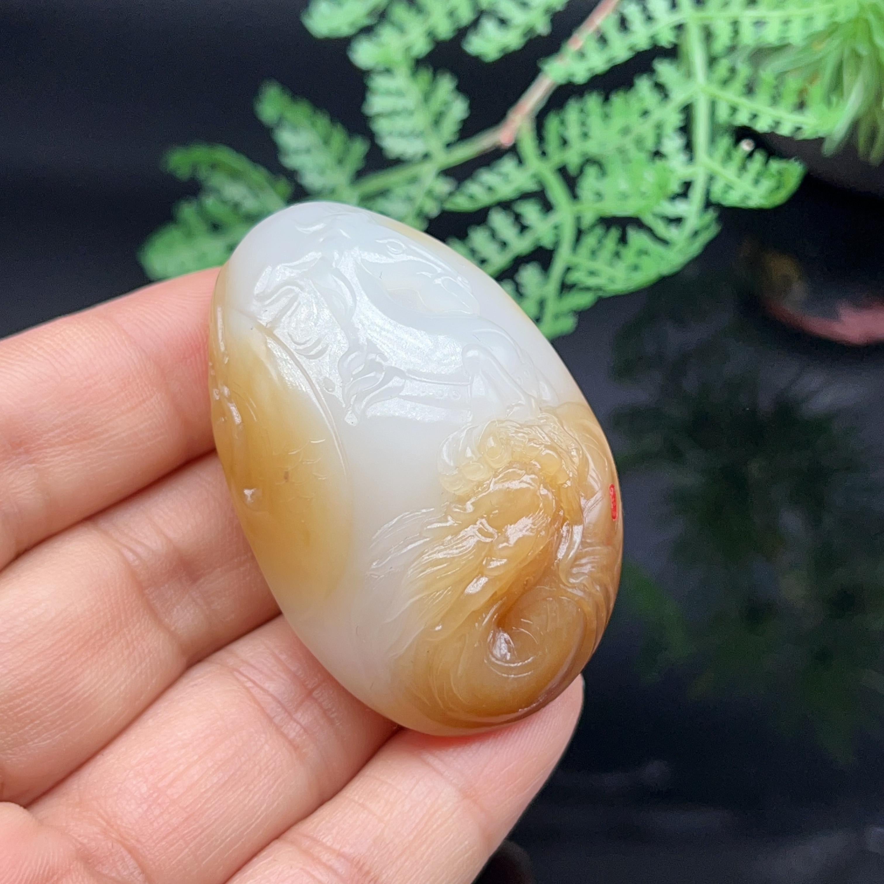和田玉糖羊脂白玉龙马精神挂件（51.649g）