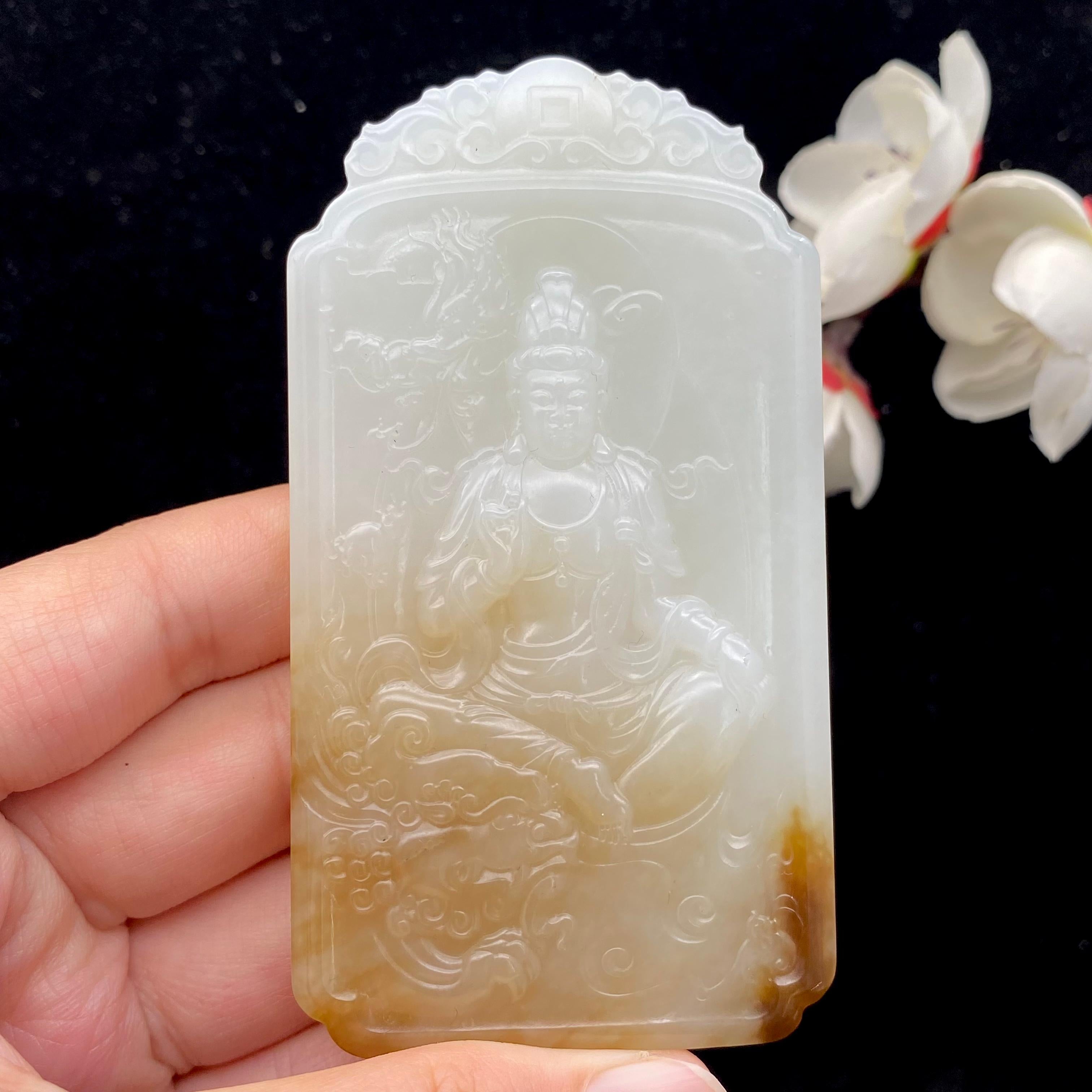 和田玉糖白【坐观音】手把件（107.4g）
