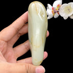 和田玉青白玉带黄皮籽料手把件（210.3g）