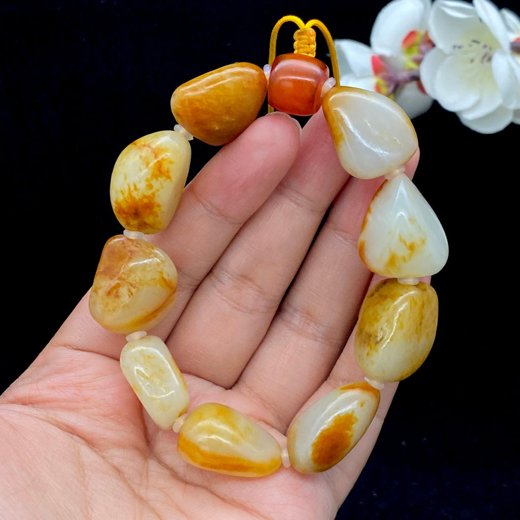 和田玉洒金皮籽料【精品手串】（68g）