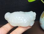 和田玉藕粉带烟紫龙龟手把件（127.3g）