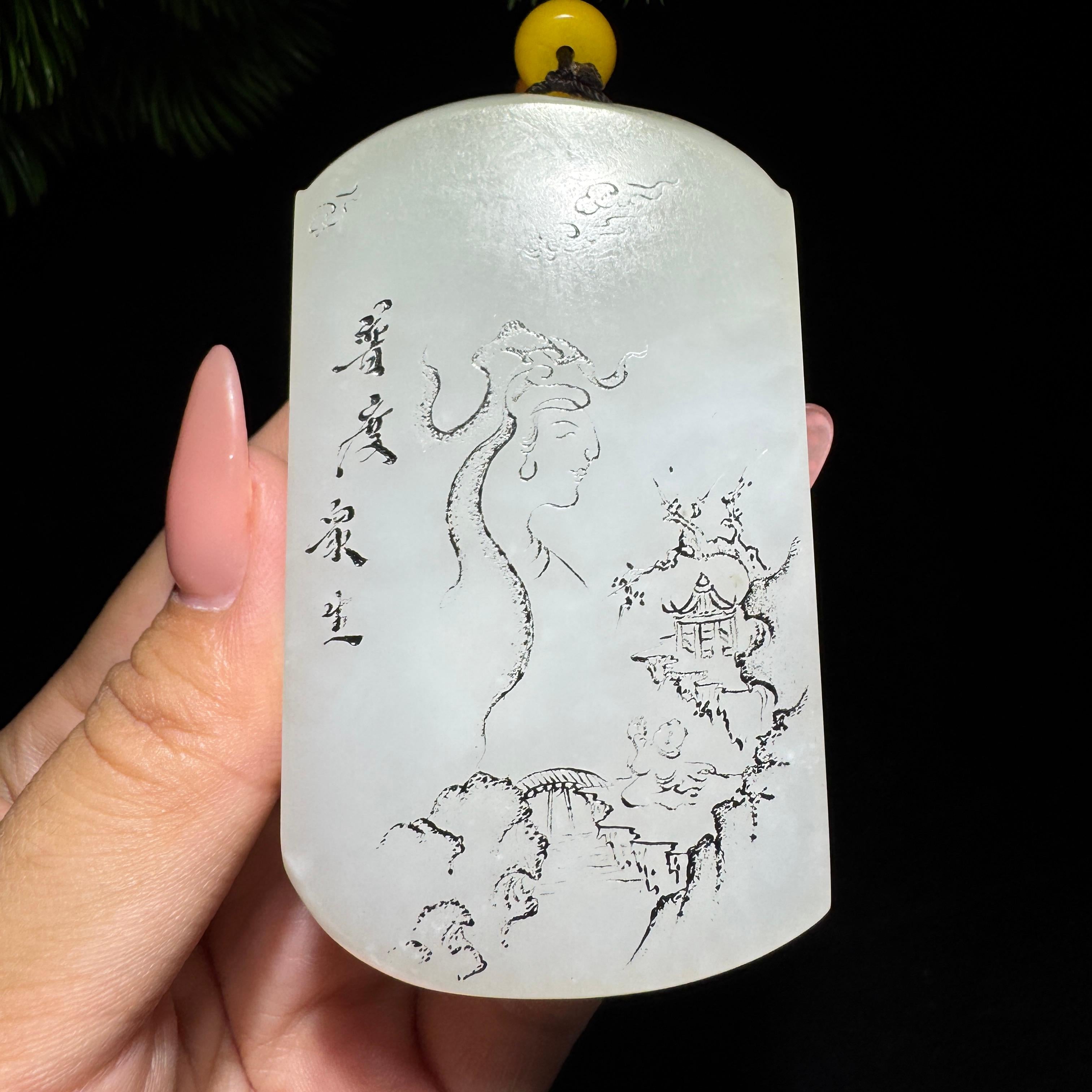 和田玉籽料白玉普度众生观音（117.5g）