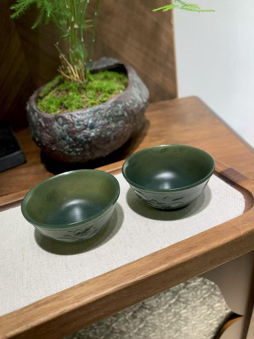 和田玉青玉茶杯【一对】（42.5g）