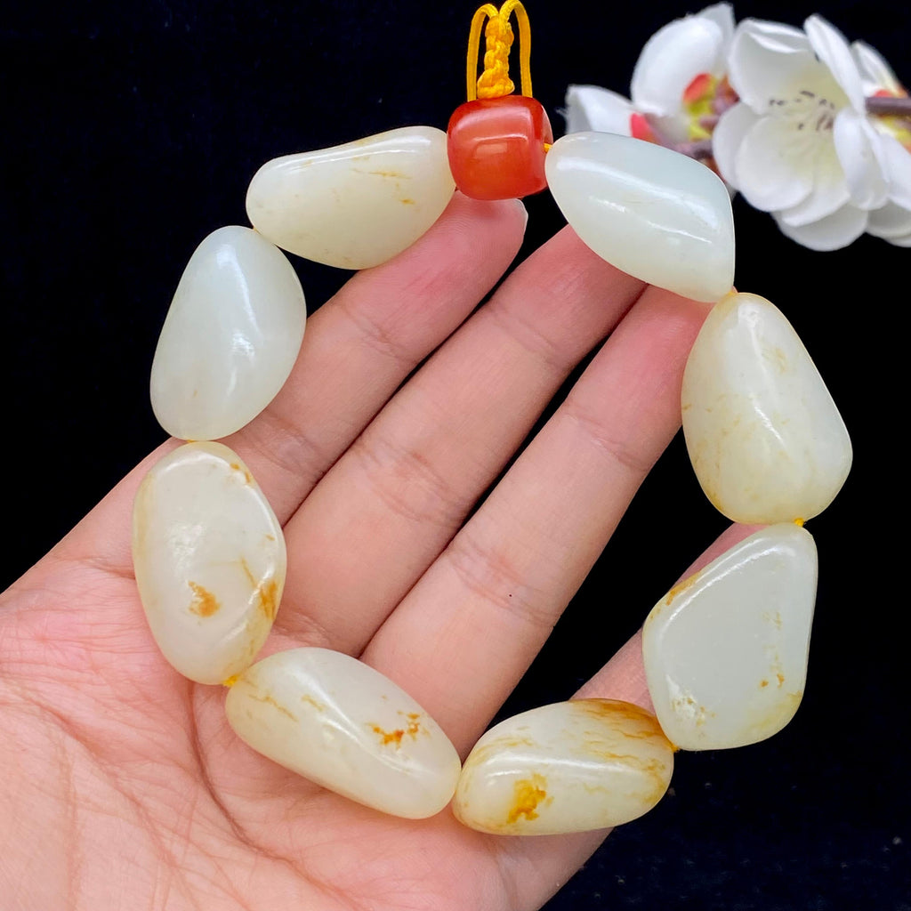 和田玉洒金皮籽料【精品手串】（105.9g）