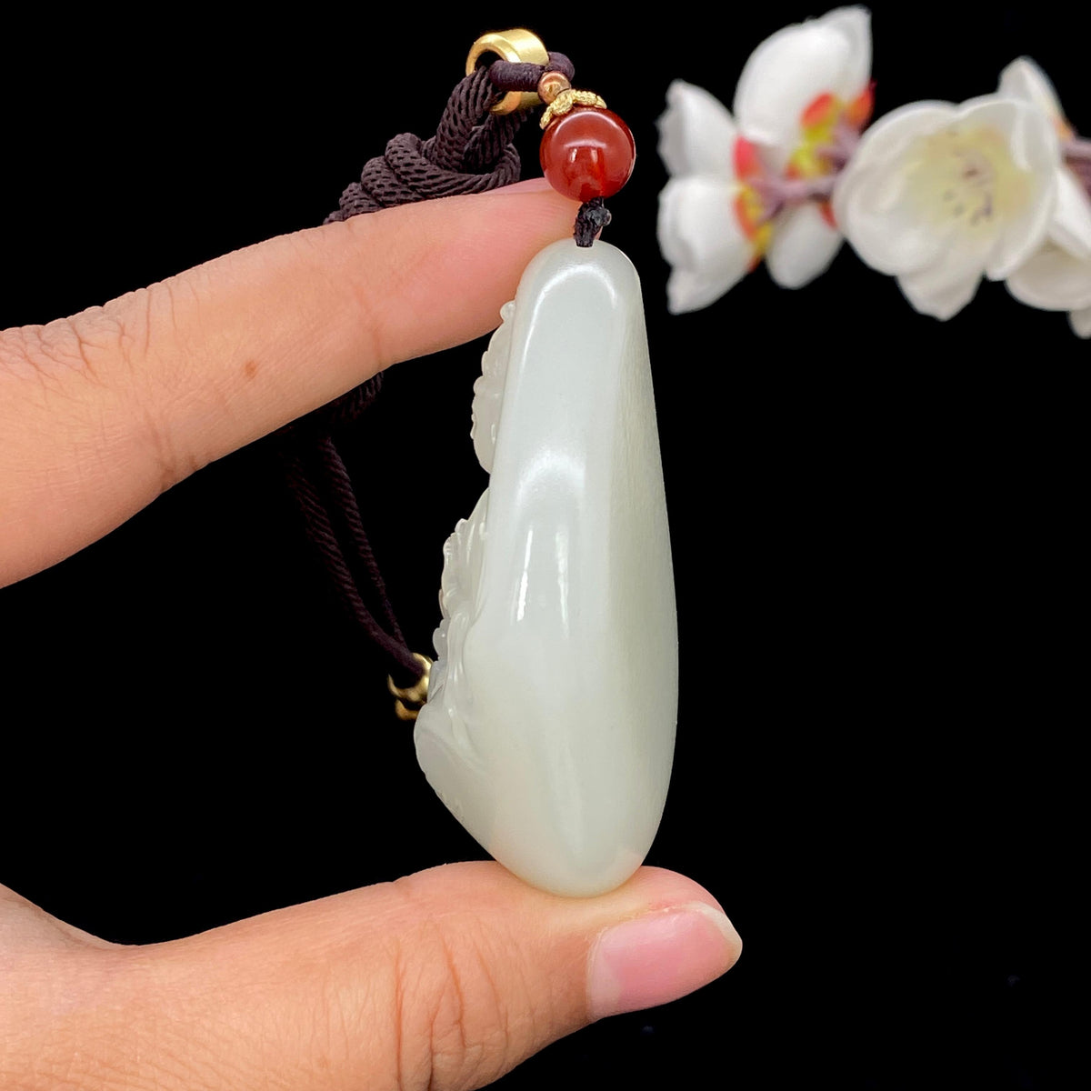 和田玉白玉籽料独籽雕刻【玉龙观音】挂件（72.3g）