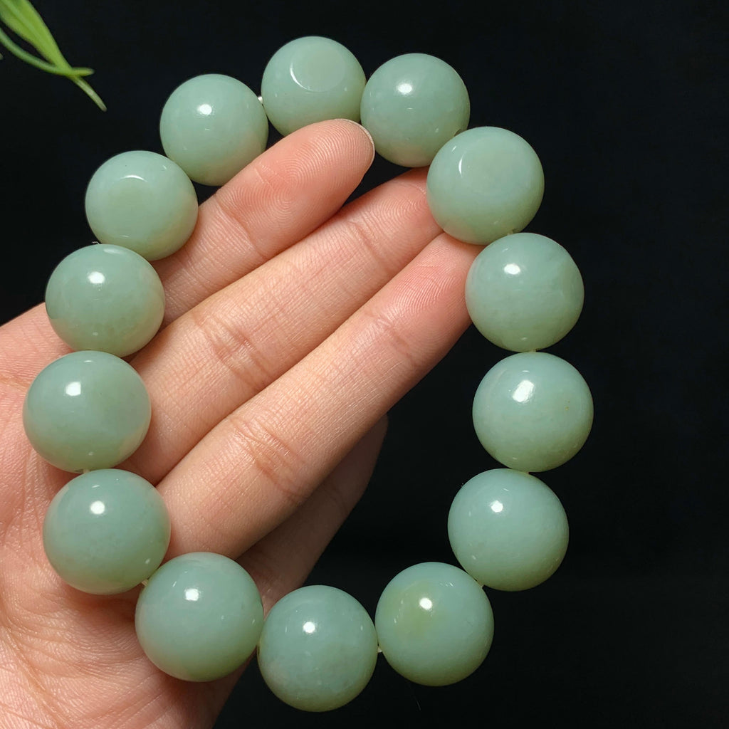 收藏级和田籽料青玉圆珠手串（90.0g）