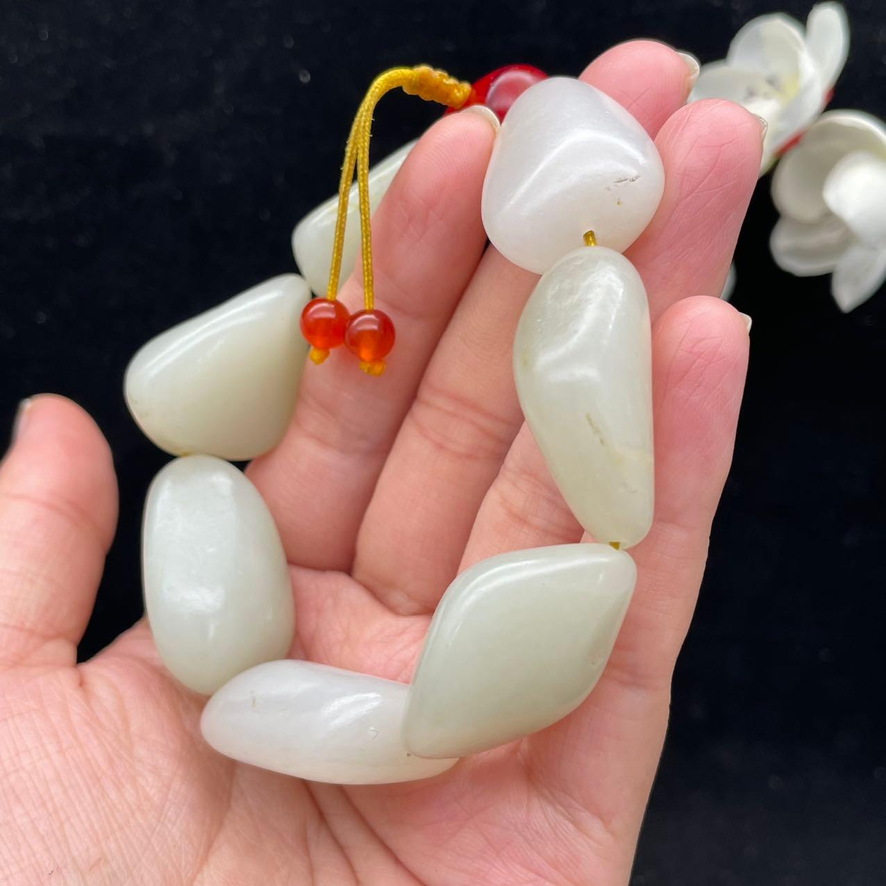 和田玉白玉带洒金皮籽料【精品手串】（79.3g）