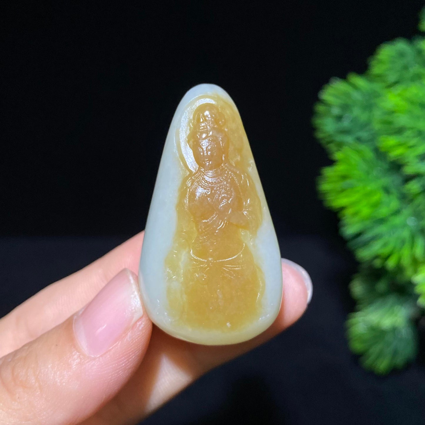 和田糖白玉观音挂件（37.6g）