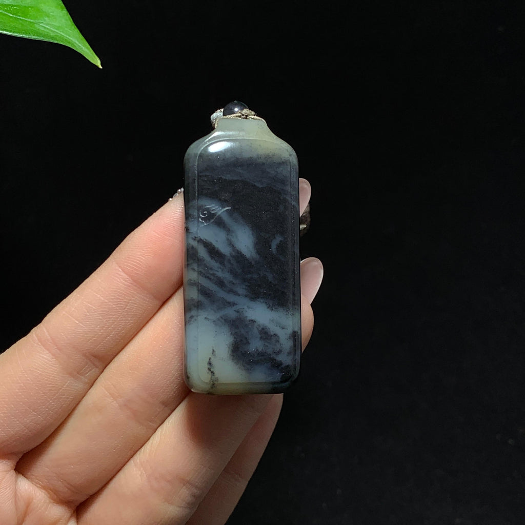 和田籽料糖青花三色无事牌挂件（36.2g）