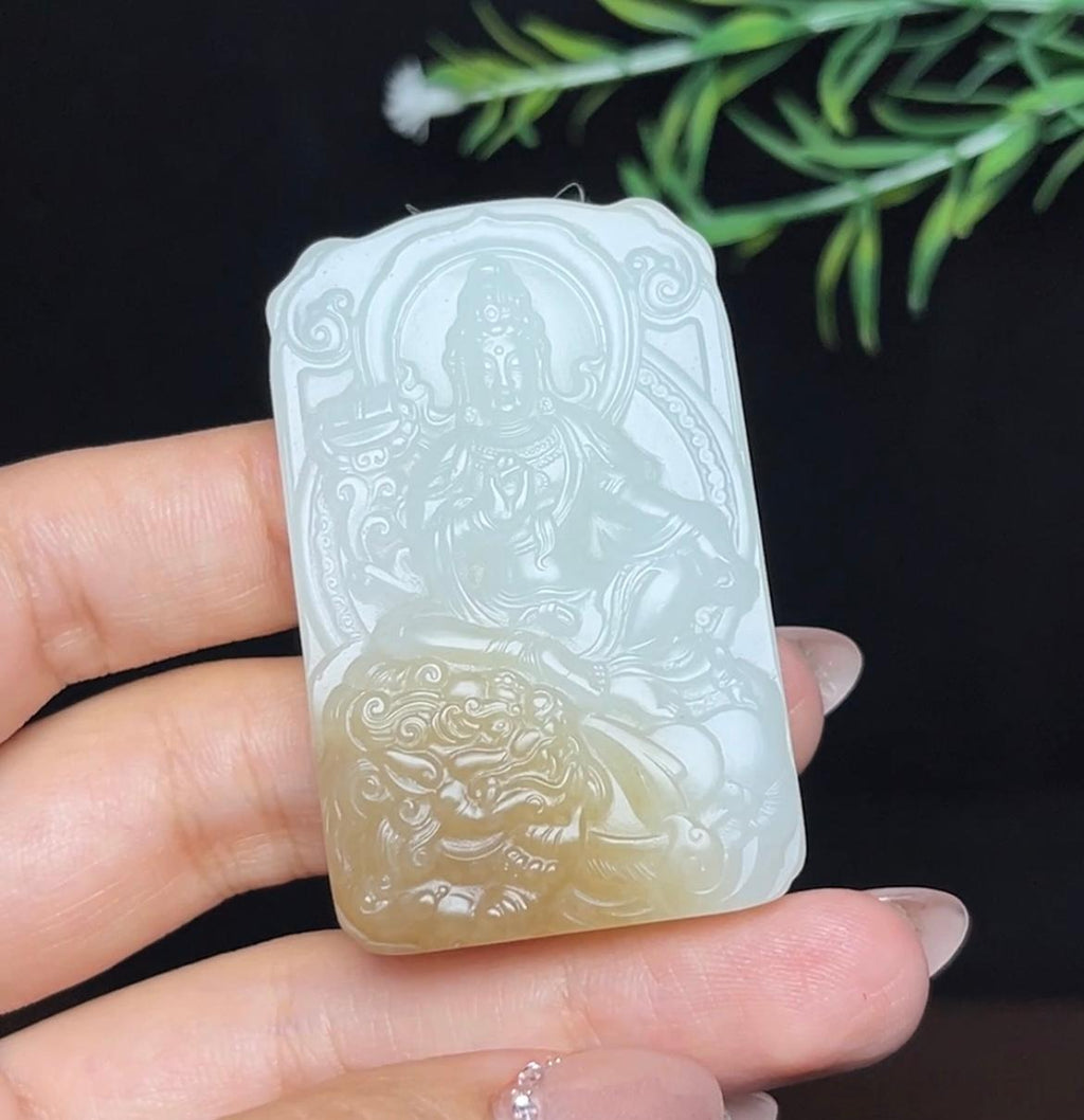 和田玉糖白文殊菩萨（44.8g）