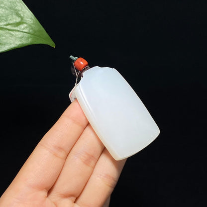 和田玉山料羊脂白玉平安无事牌（37.0g）