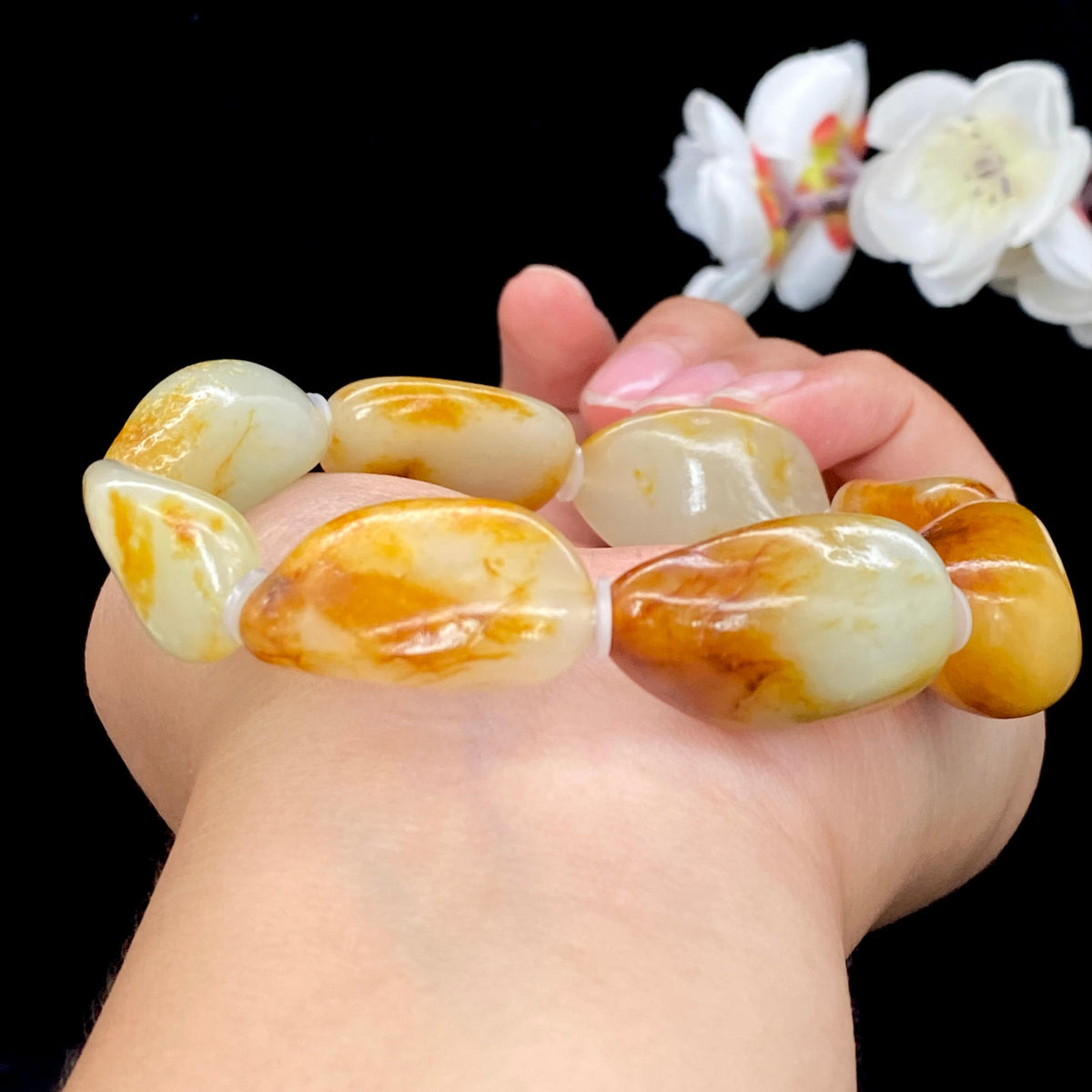 和田玉聚黄皮籽料【精品手串】（73.6g）