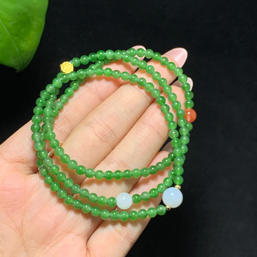 【超值推荐】收藏级和田碧玉苹果绿小米珠多圈手串（6.0g）