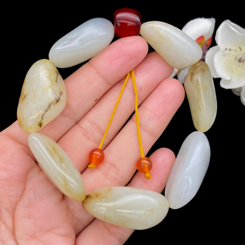 和田玉洒金皮带青花【精品手串】（67.2g）