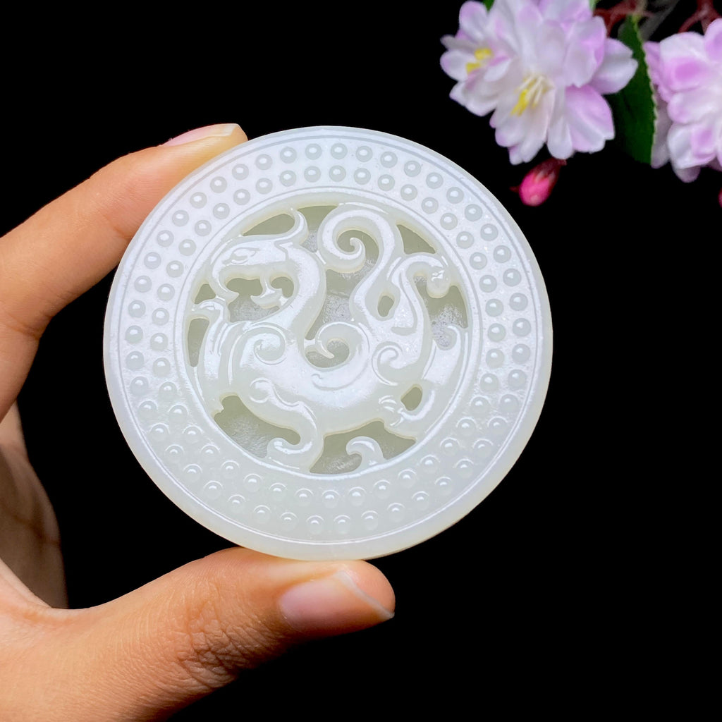 和田玉白玉仿古龙腰带扣（54.8g）
