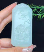 和田玉带翠祥龙护主山水牌（77.8g）