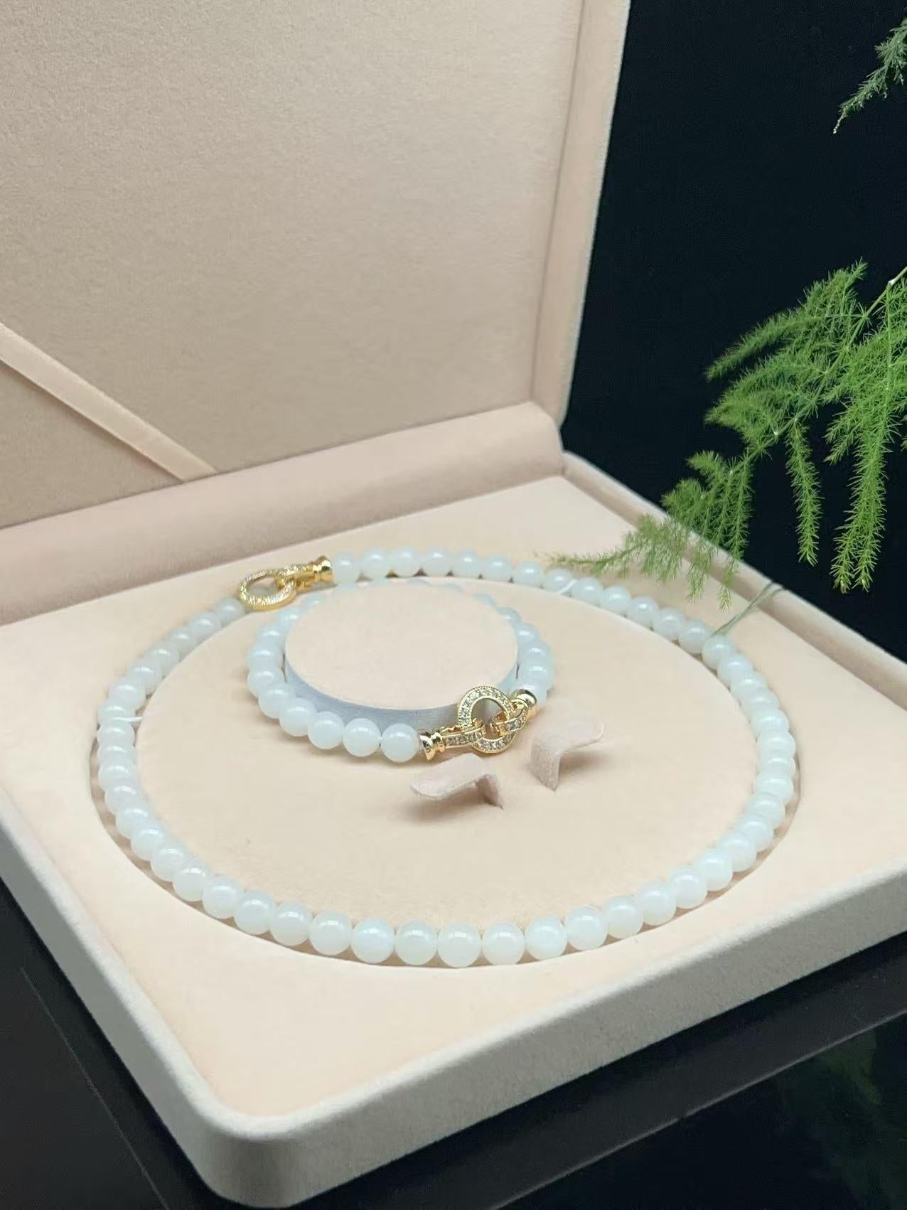 和田玉羊脂白玉项链手链套装（g）