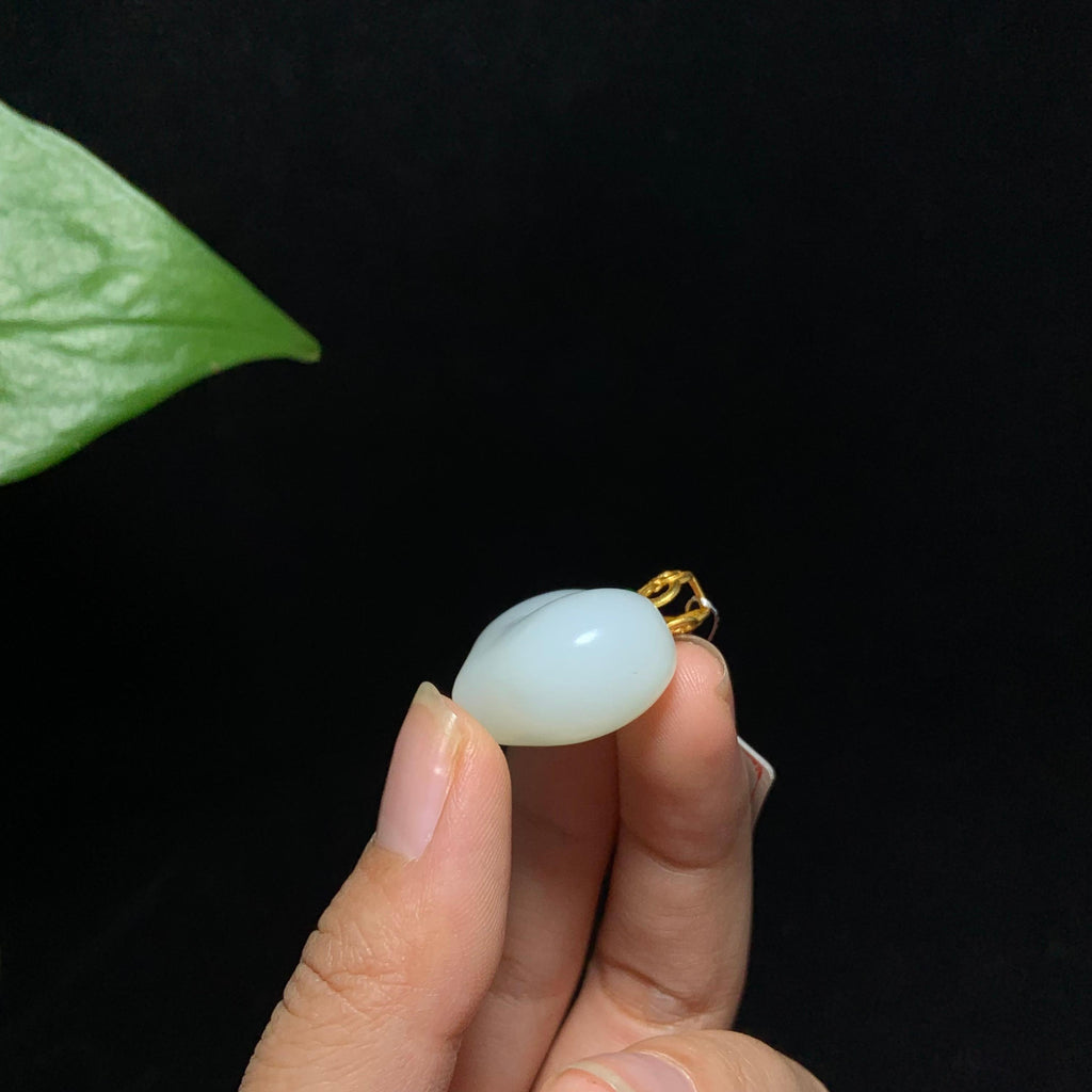 收藏级金镶玉羊脂白玉屁桃爱心挂件（12.5g）