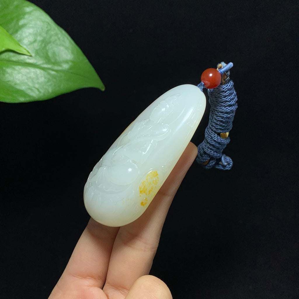 传承级和田籽料洒金皮白玉观音挂件（77.0g）