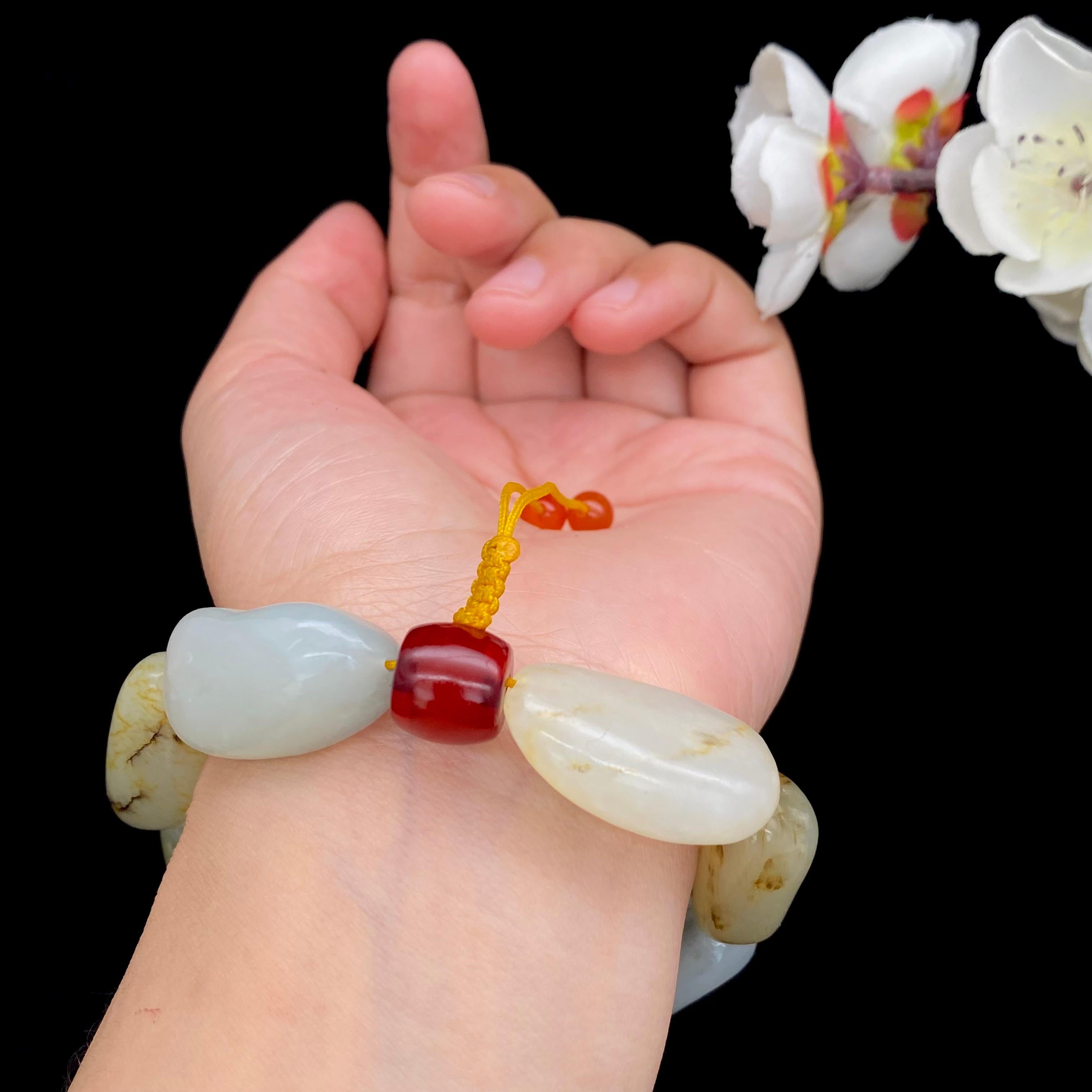 和田玉洒金皮带青花【精品手串】（67.2g）