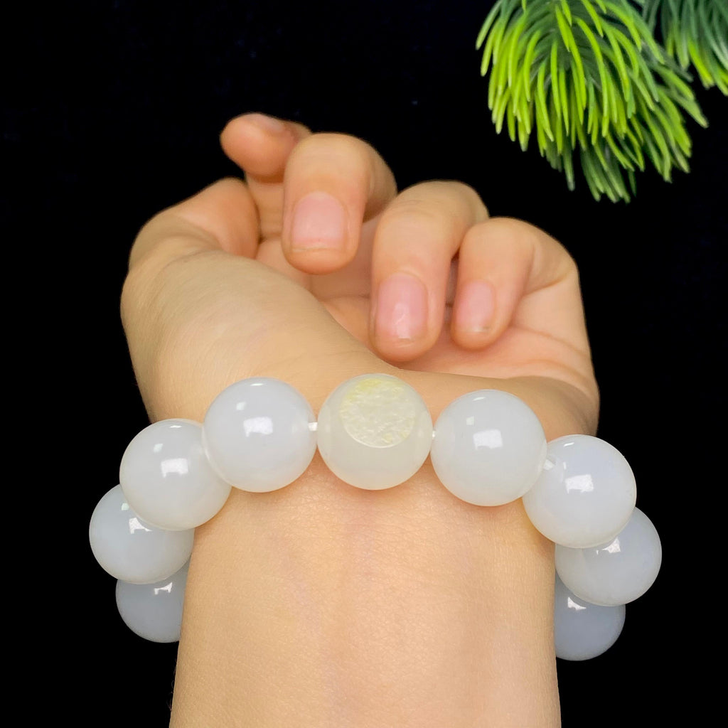 和田玉籽料白玉圆珠手串（67.3g）