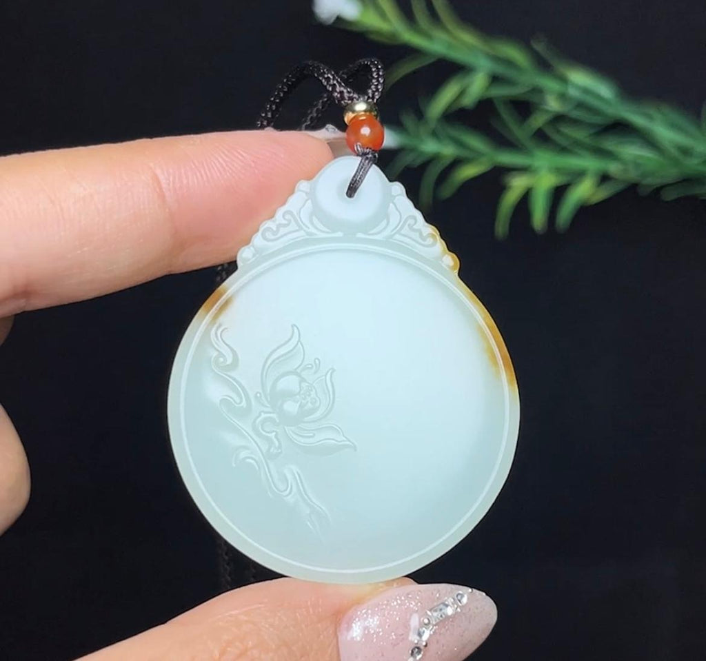 和田玉糖白莲花平安无事牌（29.0g）
