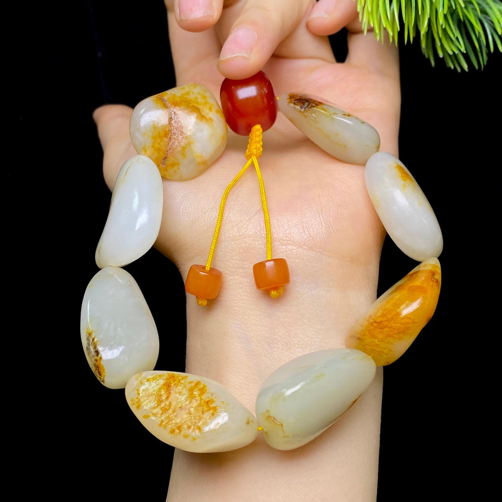 和田玉洒金皮白肉籽料手串（104.5g）