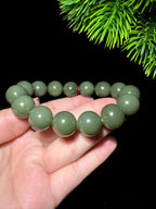 和田玉山料沙枣青圆珠手串（63.6g）