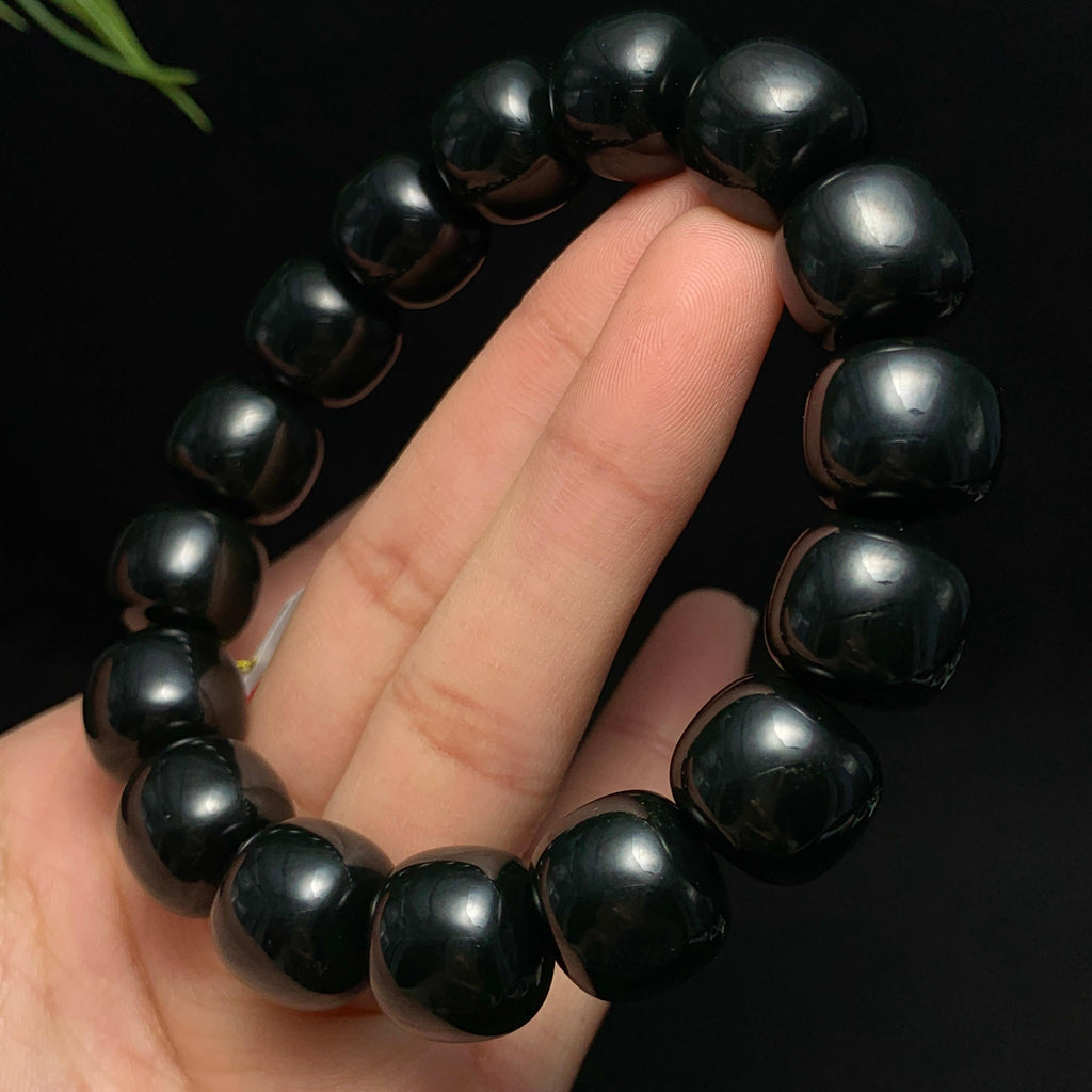收藏级和田籽料黑青老型珠手串（75.5g）