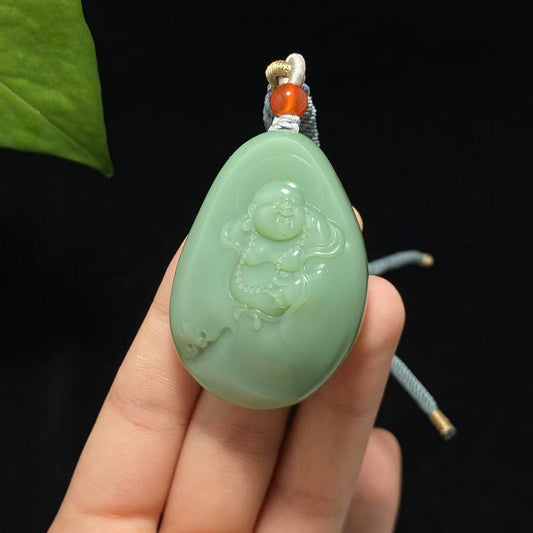 和田玉高品质碧玉粉青佛公挂件（42.9g）