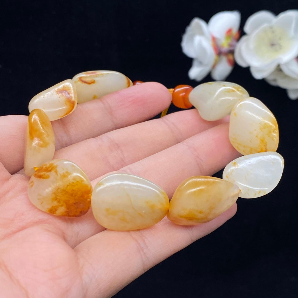 和田玉-洒金皮白肉籽料【精品手串】L2606200395（g）