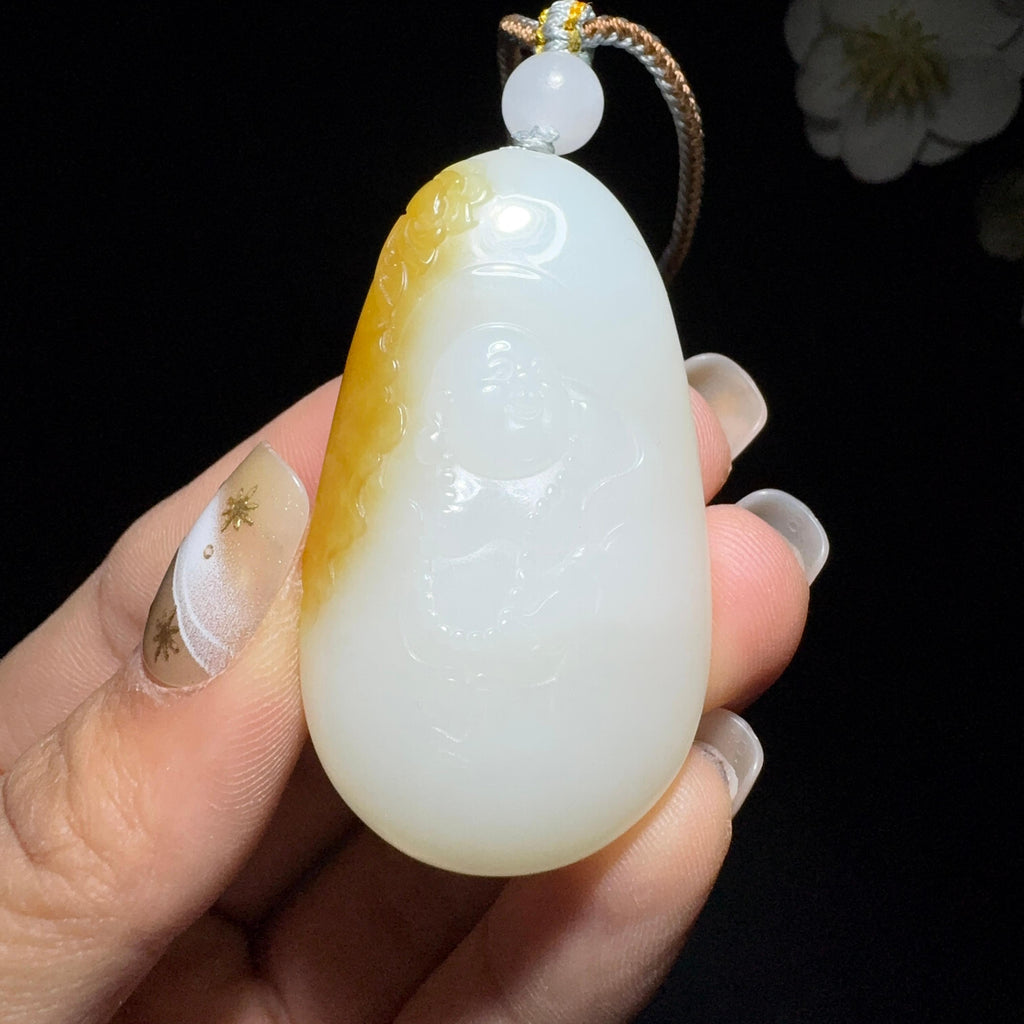 精品特色和田玉糖白挂件佛公（36.7g）