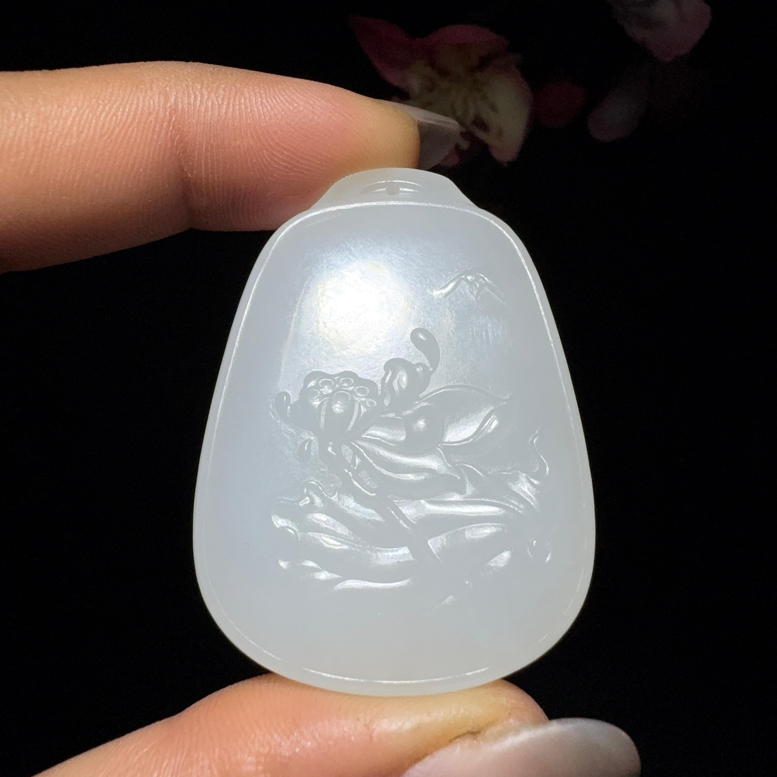 和田玉白玉挂件花开富贵（28.7g）