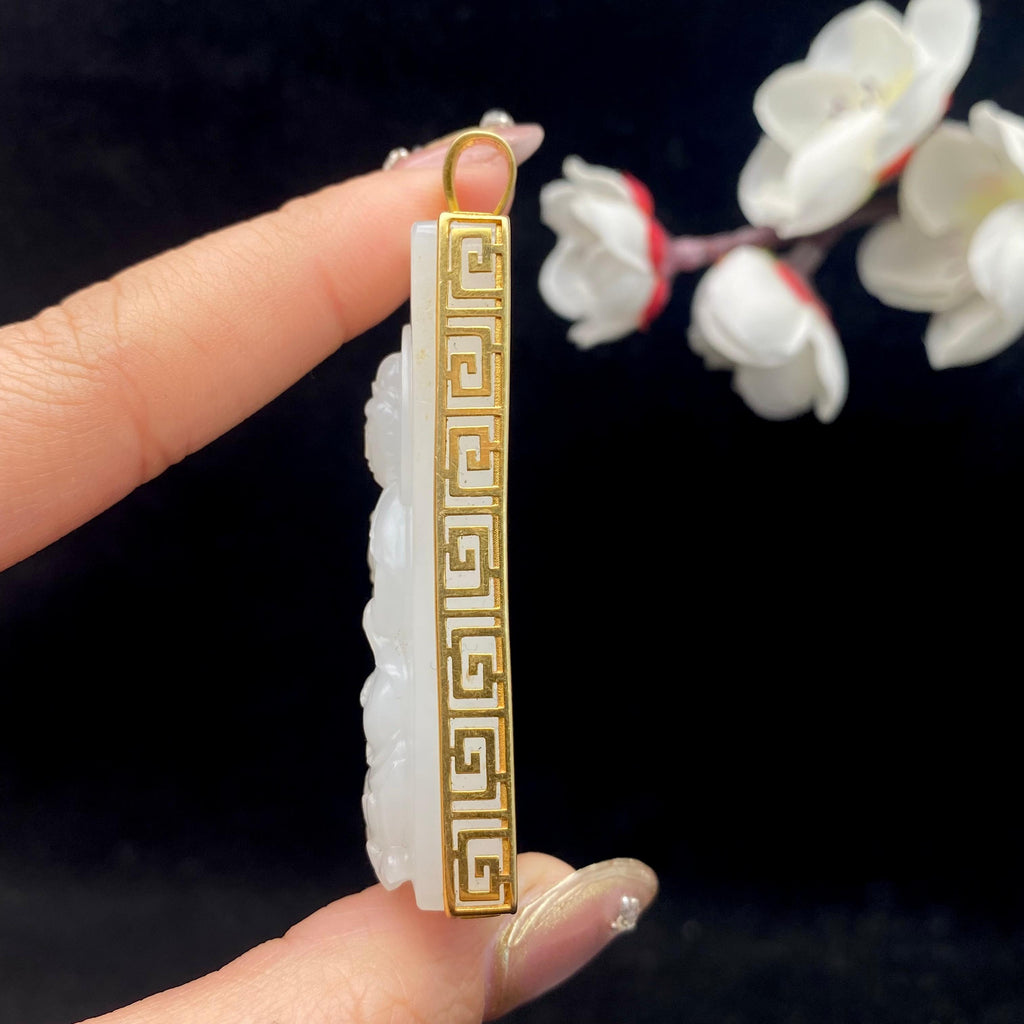 和田玉白玉籽料18k金镶【观音】（43g）