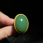 和田玉碧玉粉绿金镶戒指