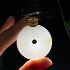 和田玉18k金糖白平安扣吊坠（21.6g）