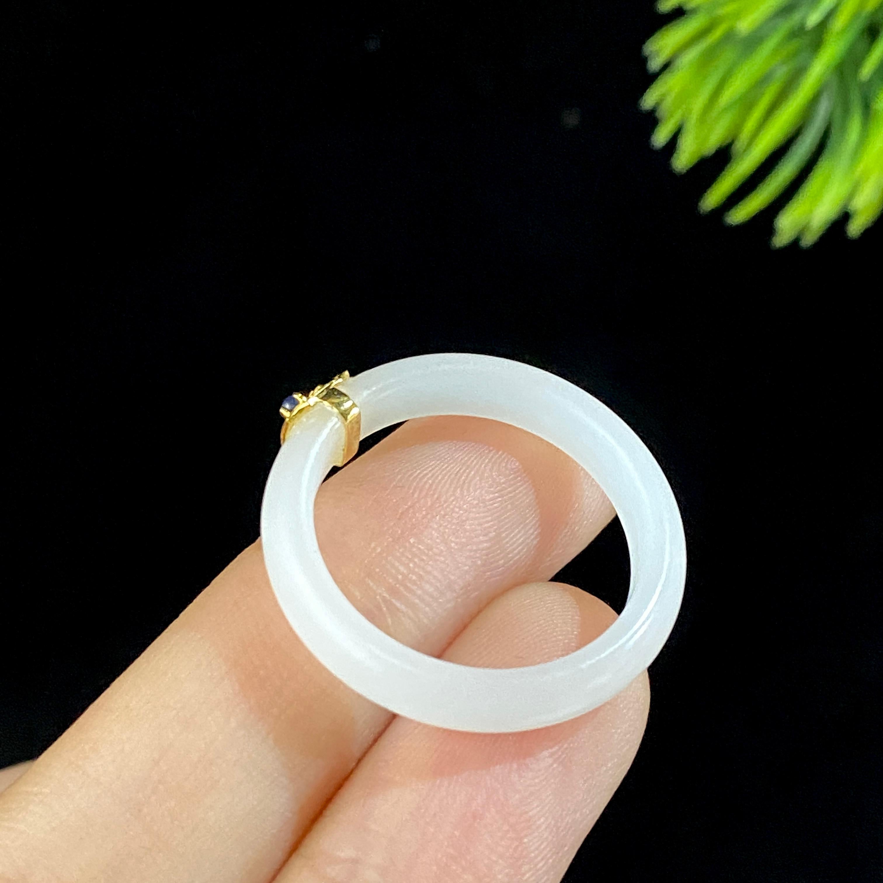 【超值推荐】和田玉18k金羊脂白玉戒指（2.0g）