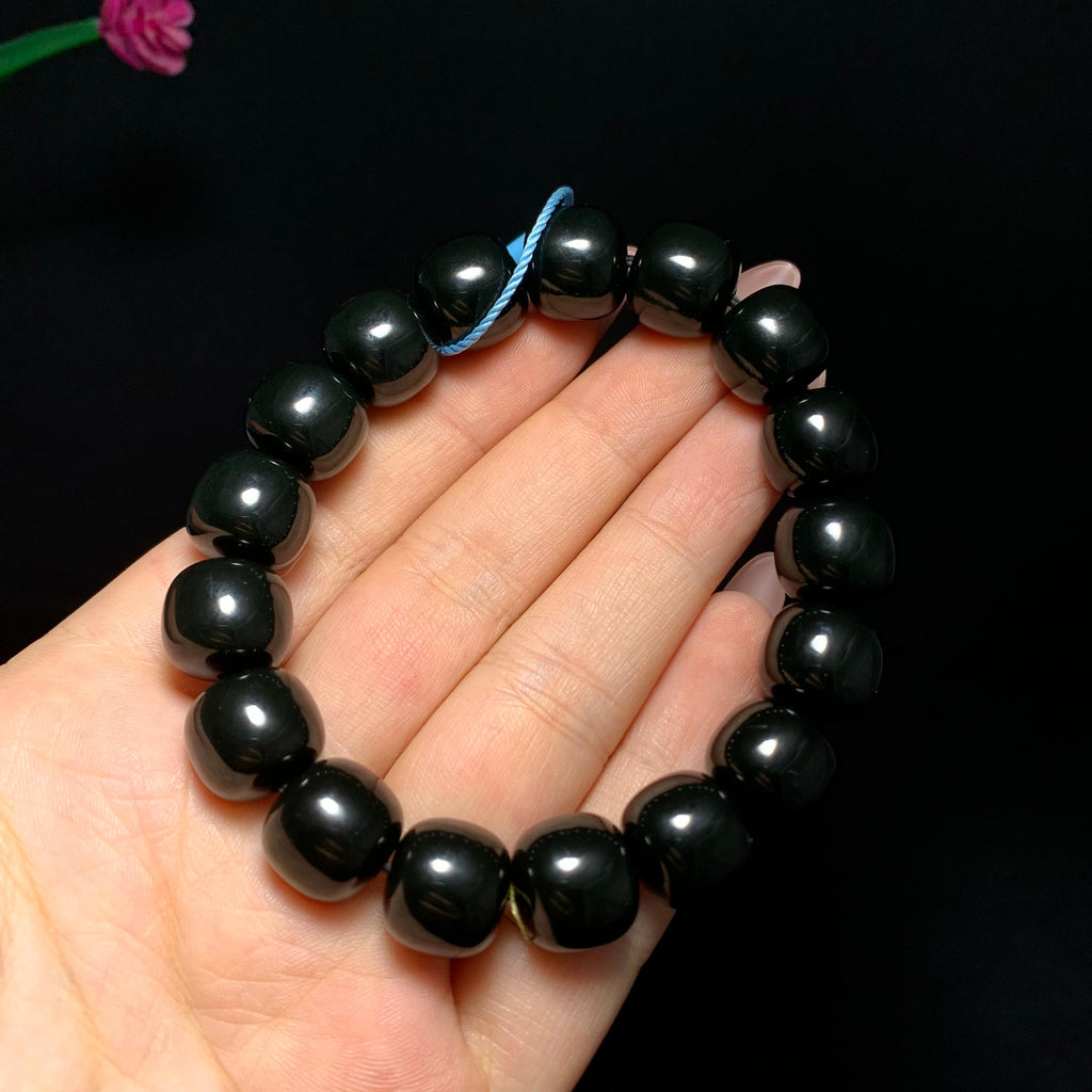 收藏级和田籽料黑青老型珠手串（63.8g）