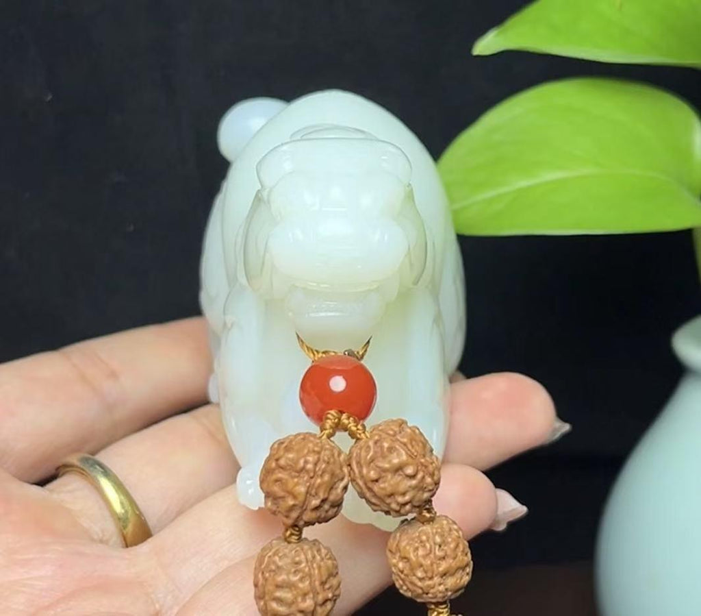 和田羊脂玉貔貅手把件摆件（264.0g）