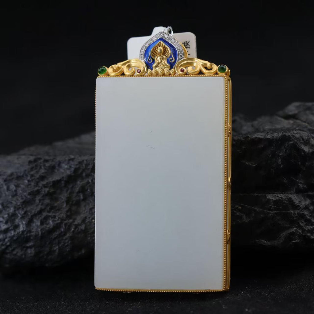 和田玉白玉包金无事牌吊坠（58.6g）