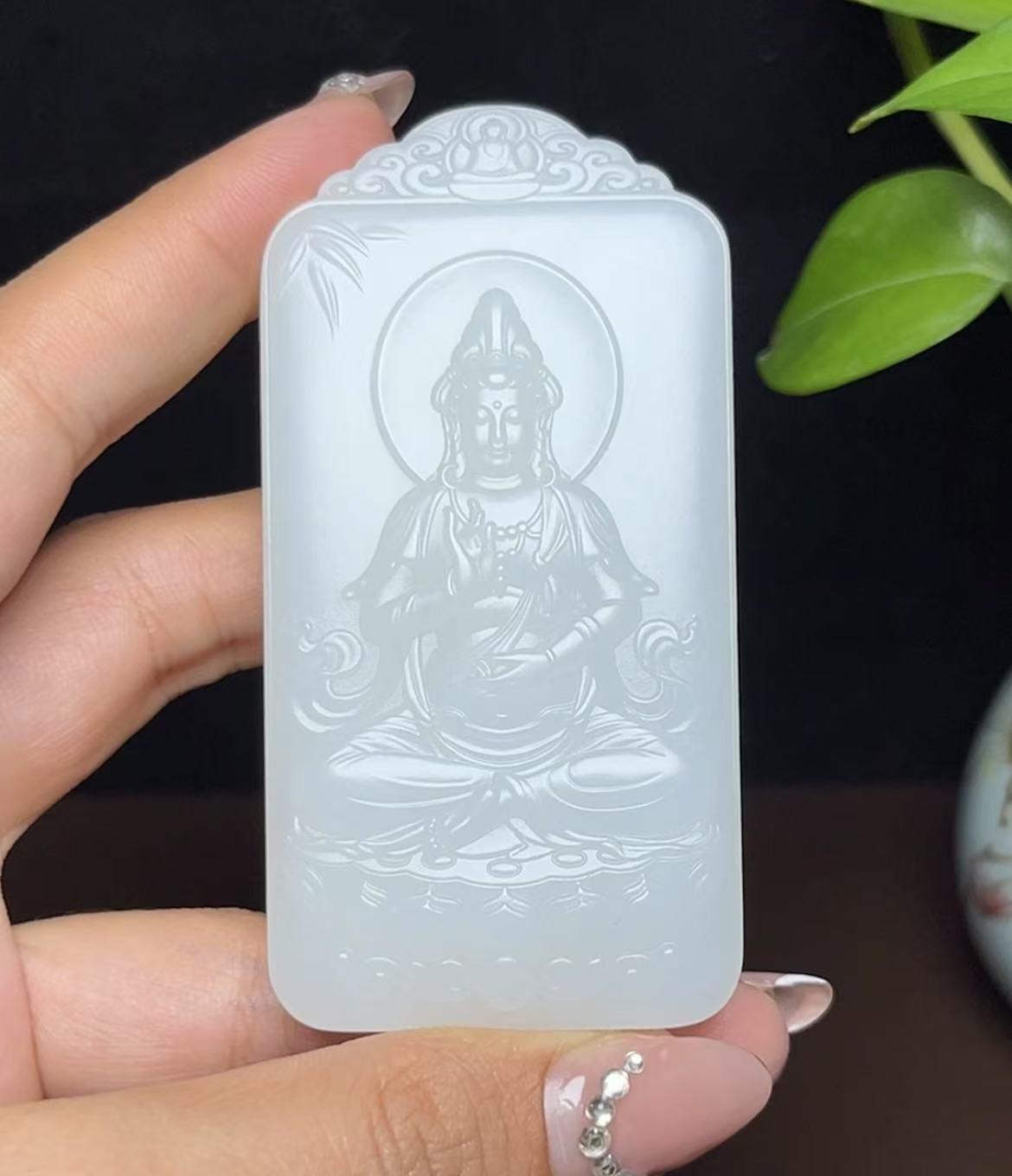 和田羊脂玉观音挂件（90.7g）