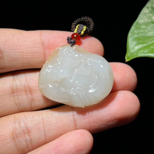 和田玉籽料洒金皮佛公挂件（14.2g）