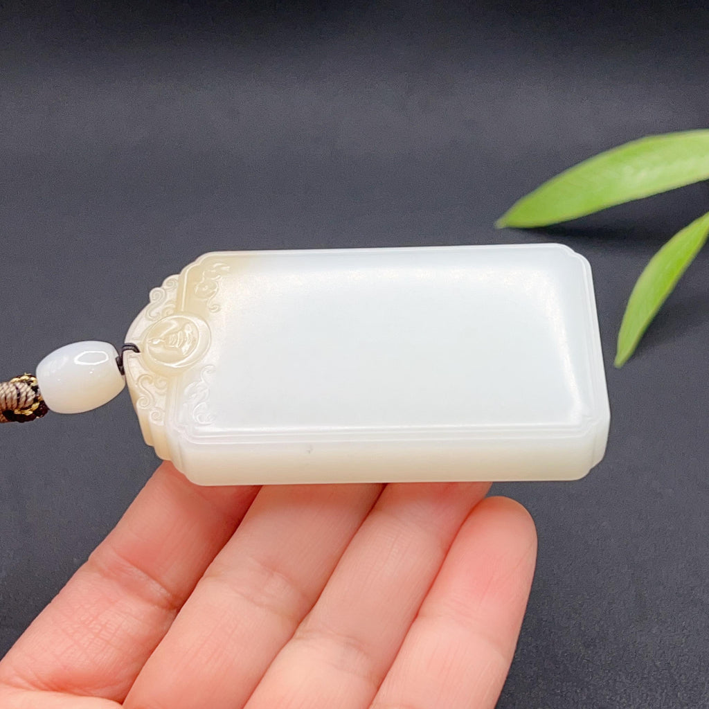 和田玉羊脂白玉平安无事牌玉牌（82.23g）