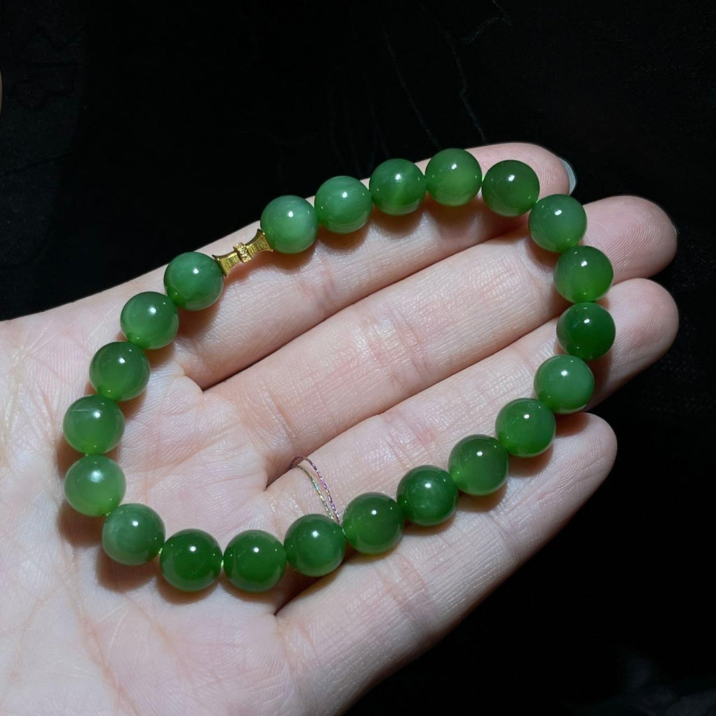 和田玉碧玉阳绿手串（17.5g）