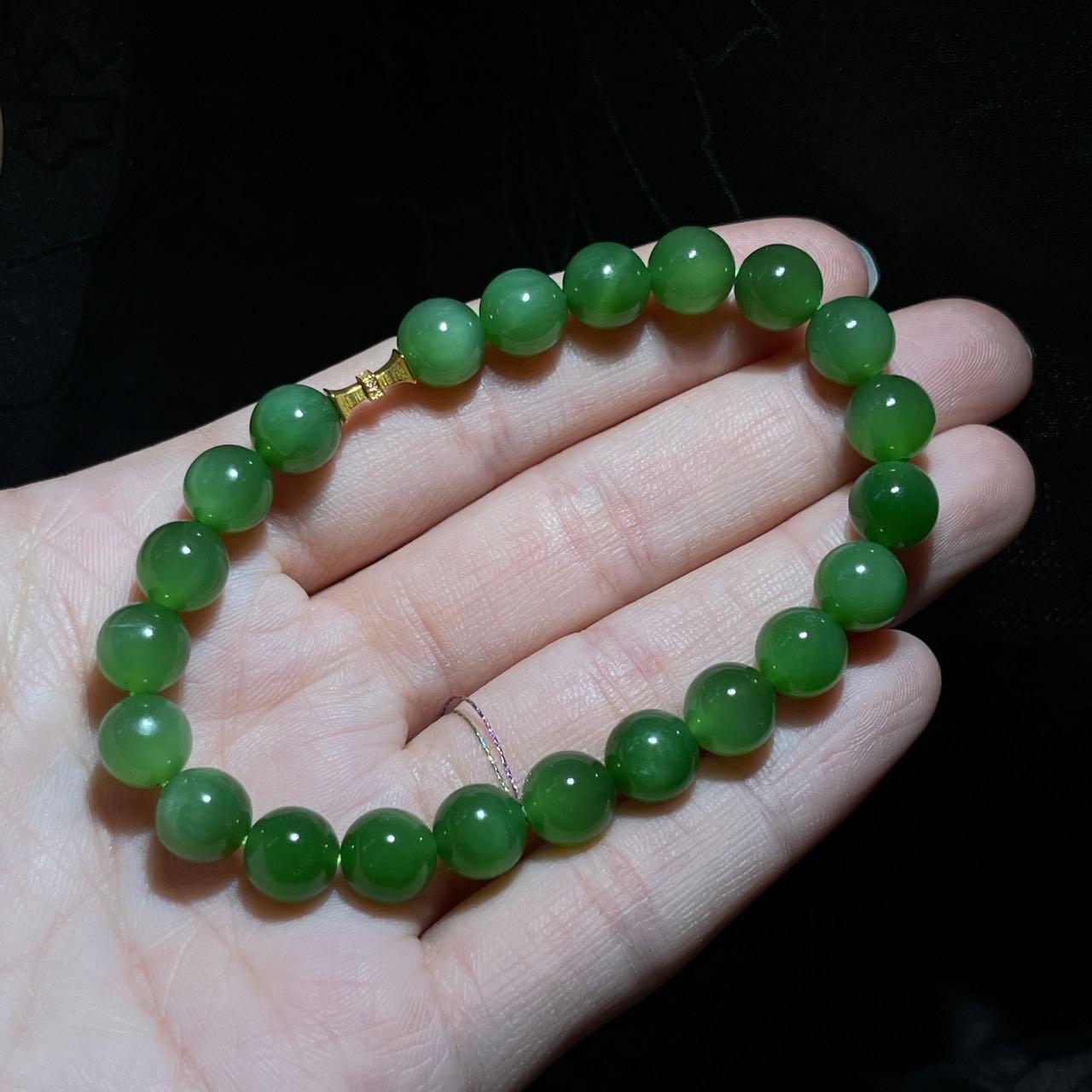 和田玉碧玉阳绿手串（17.5g）