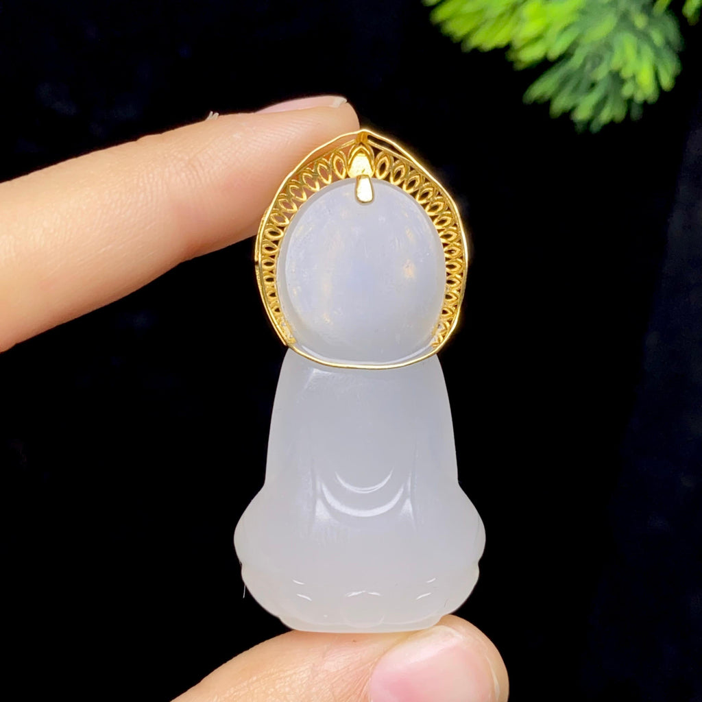 秒杀和田玉18k金白玉观音挂件2603090051（14.5g）