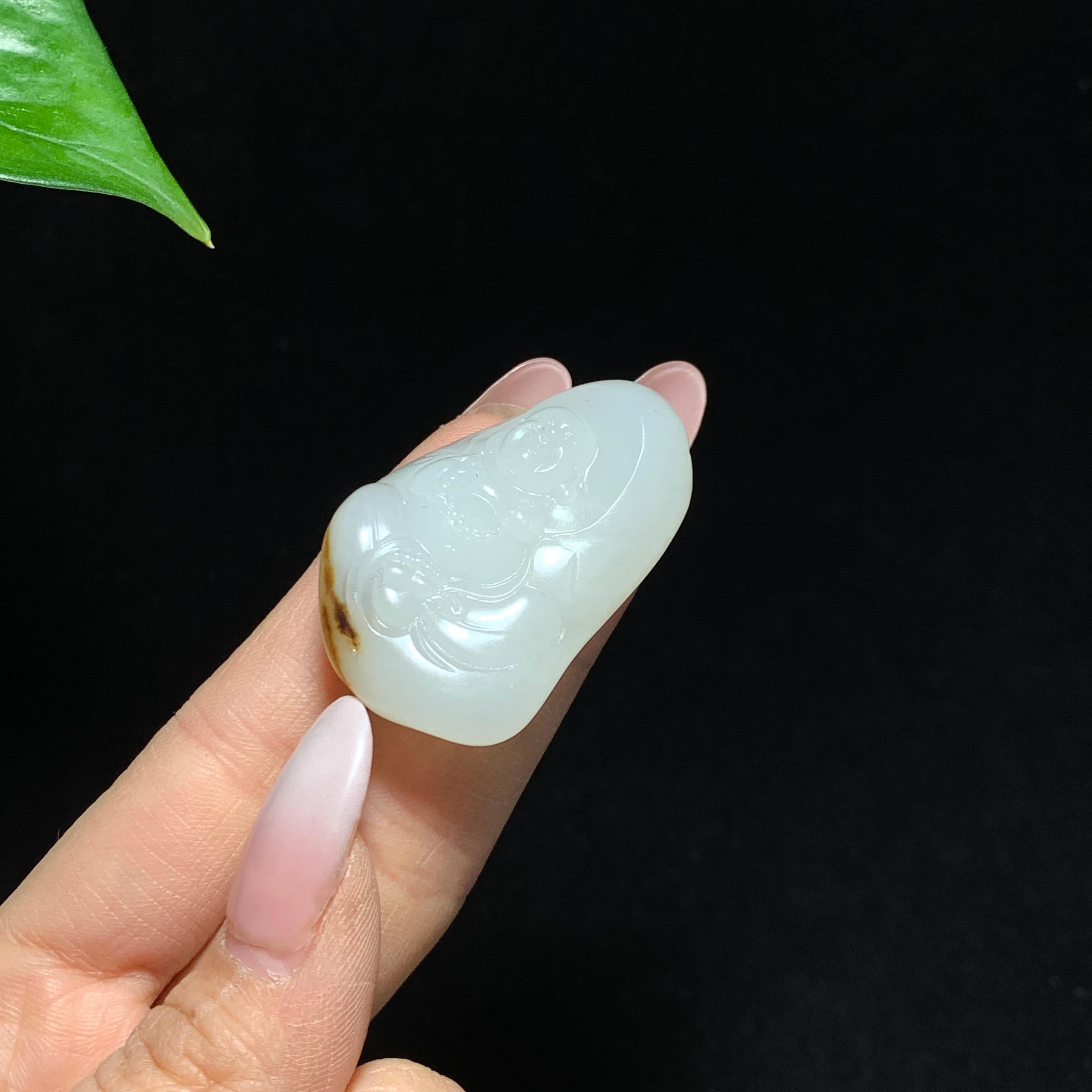 和田籽料秋梨皮白玉弥勒佛挂件（25.0g）