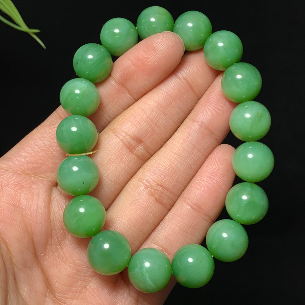 传承级碧玉粉绿猫眼圆珠手串（43.6g）