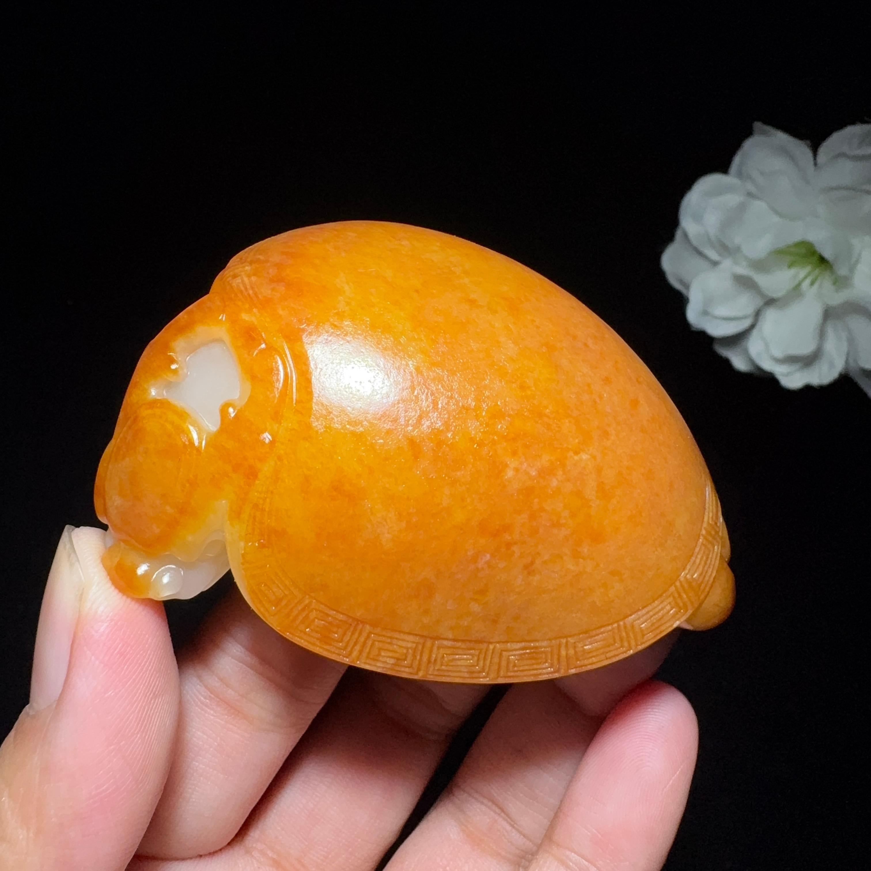 高品质和田玉籽料手把件龙龟（99.2g）